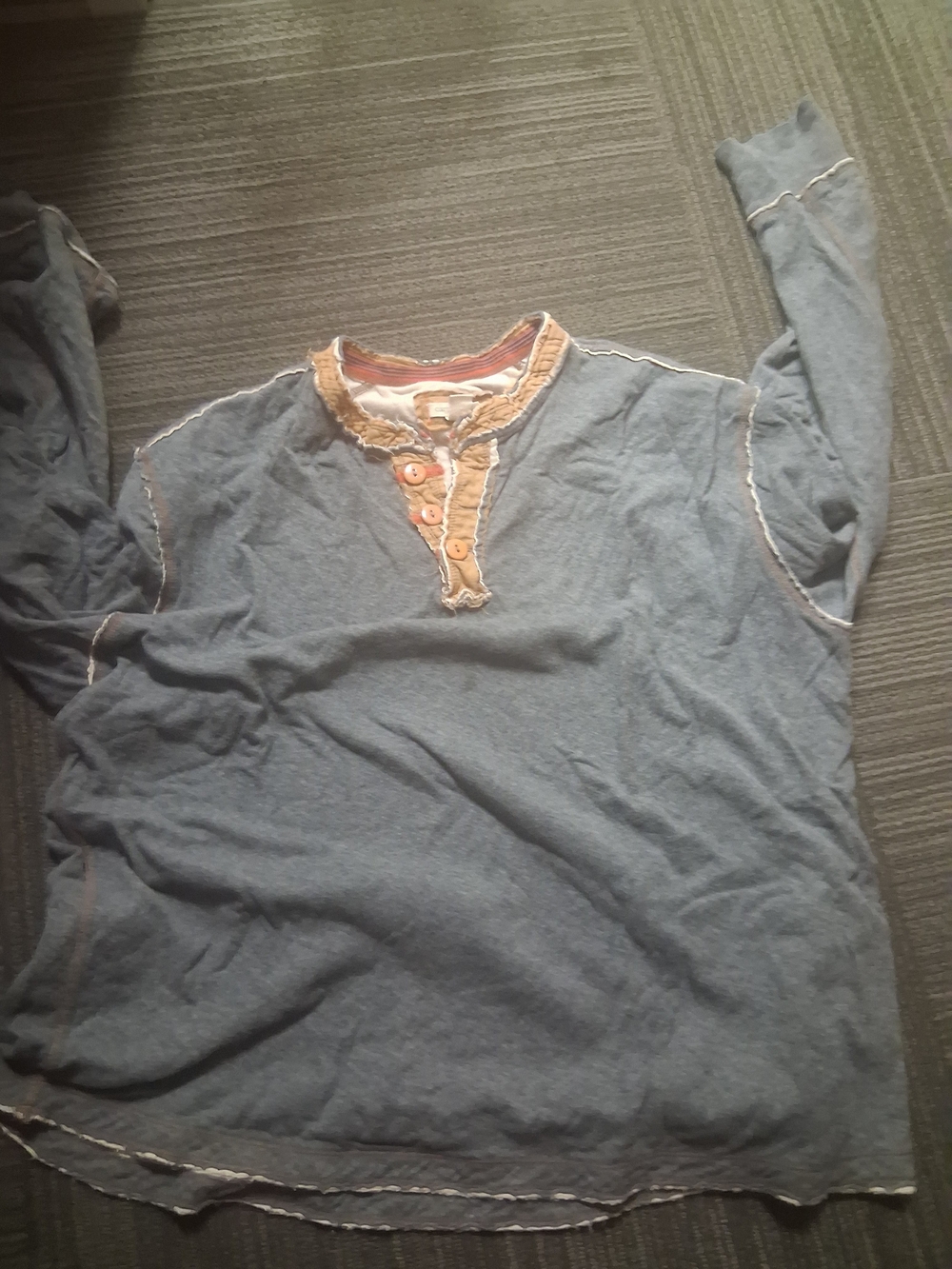 Men's Washed Blue Long-Sleeve Henley Shirt